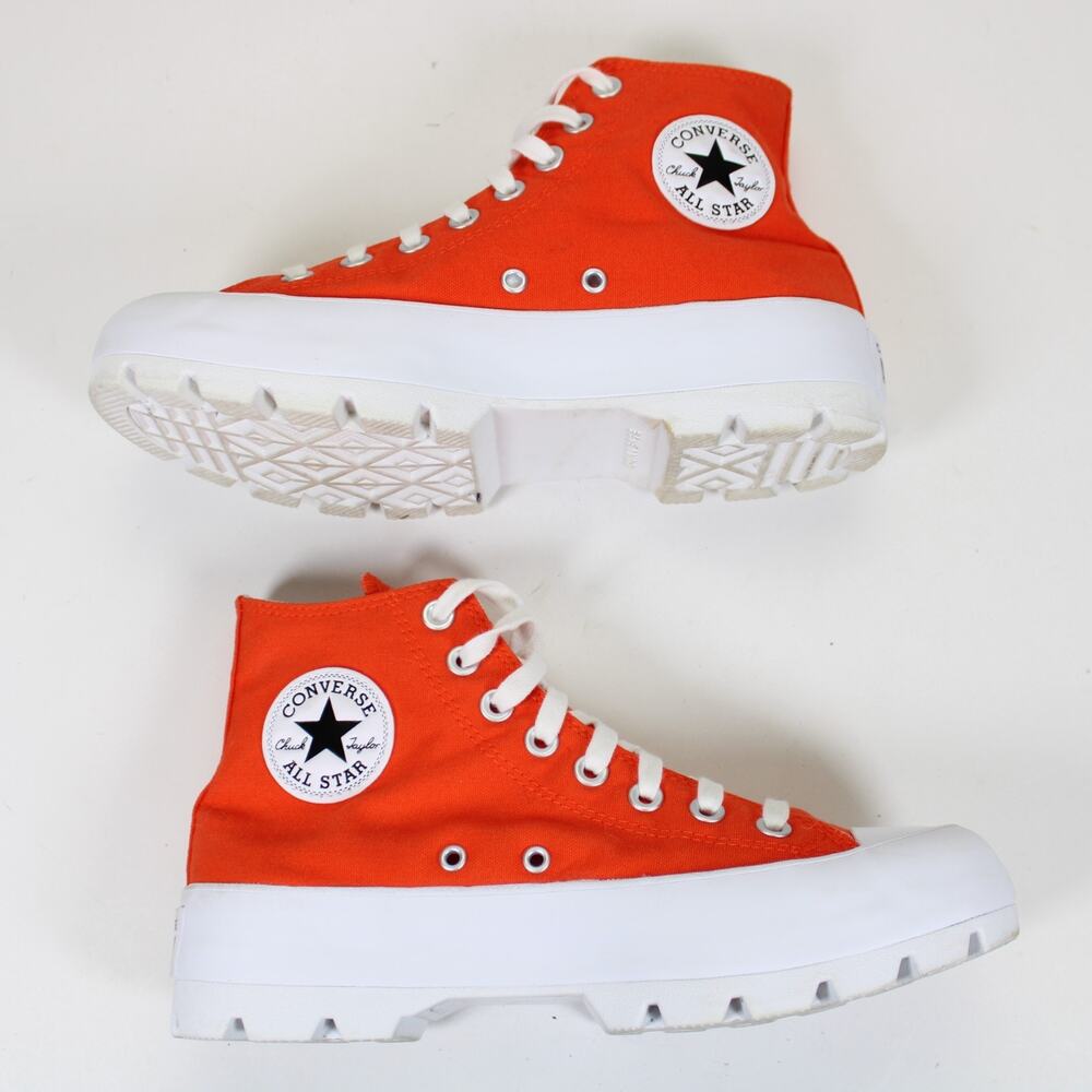Converse Chuck Taylor All Star Lugged Shoes Womens Sz 9 Orange Sneakers 572269C - Picture 4 of 7